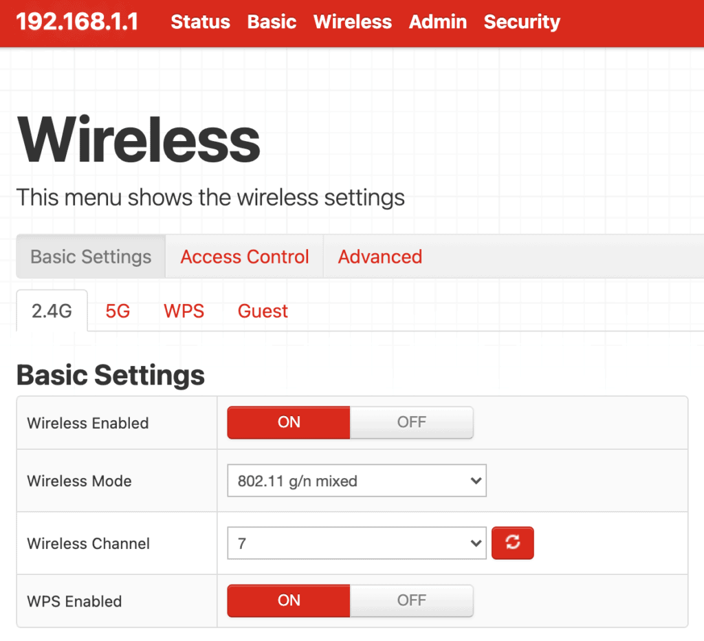 Router Admin Setup Page